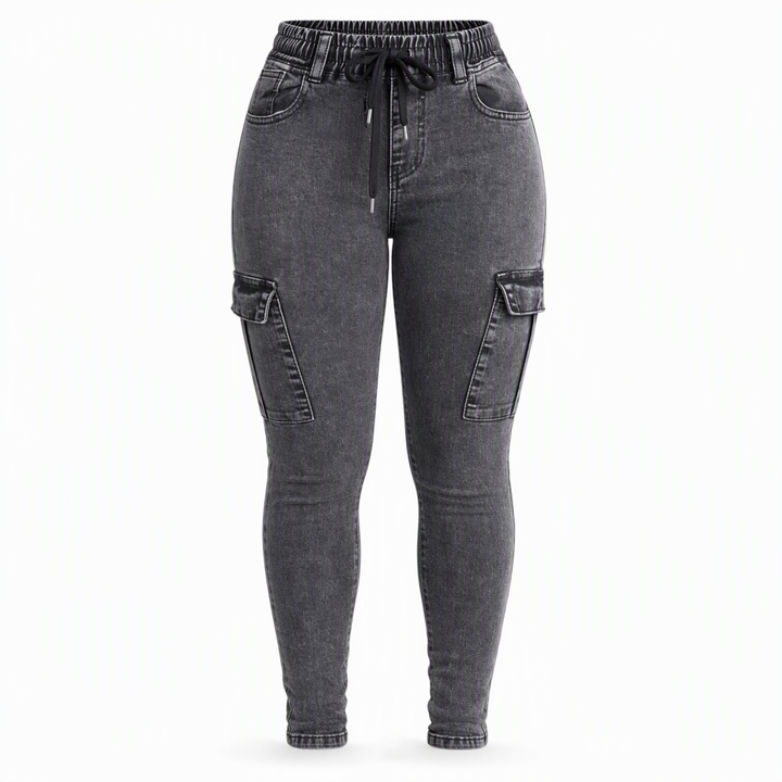 Fizala - High Waisted Strech Cargo Jeans