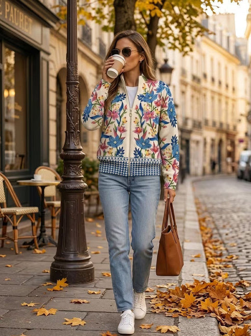 Davan - Floral Zip Cardigan