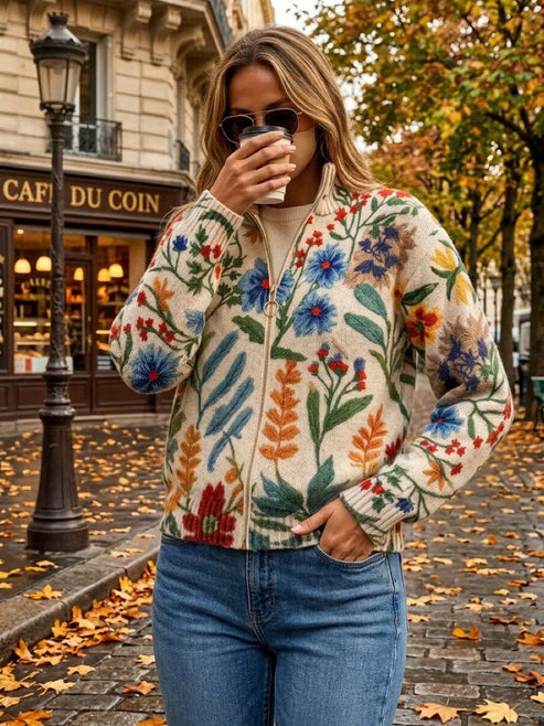 Davan - Floral Zip Cardigan