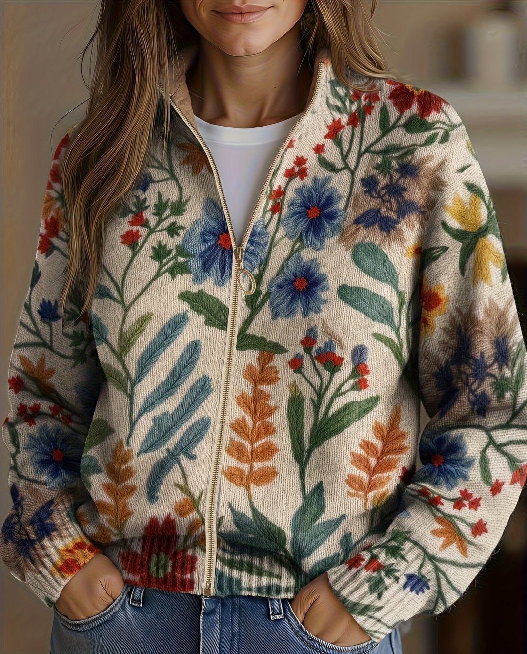Davan - Floral Zip Cardigan