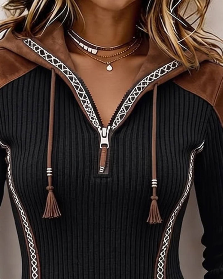 Seniya - Long Sleeve Hooded With Front Zipper