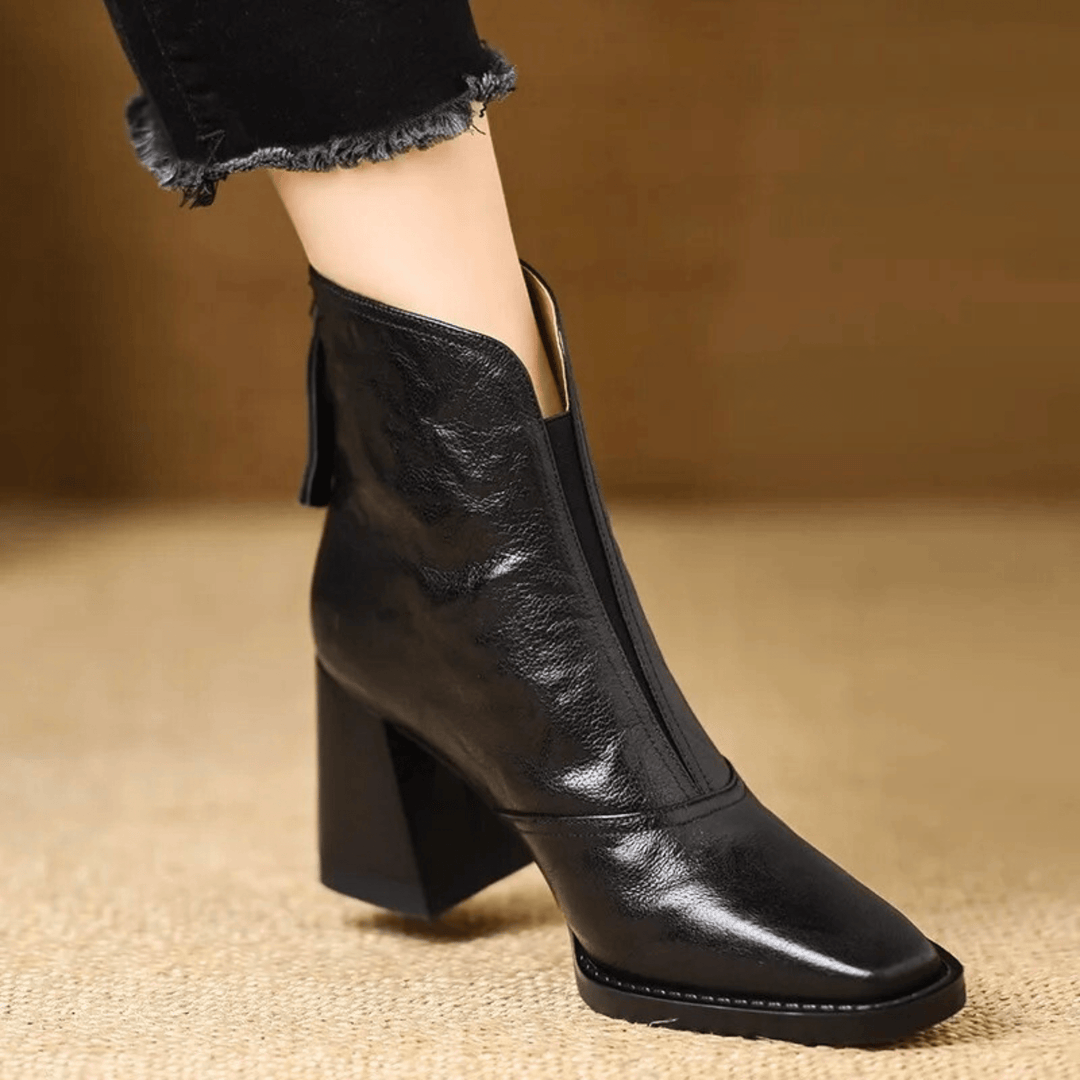 Cerise - Leather Boot With Medium Heel