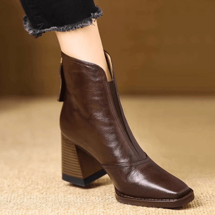 Cerise - Leather Boot With Medium Heel