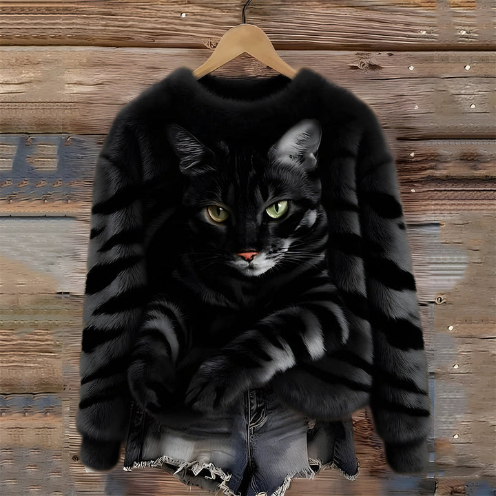 Zohara - Faux Fur Sweater With Cat Print
